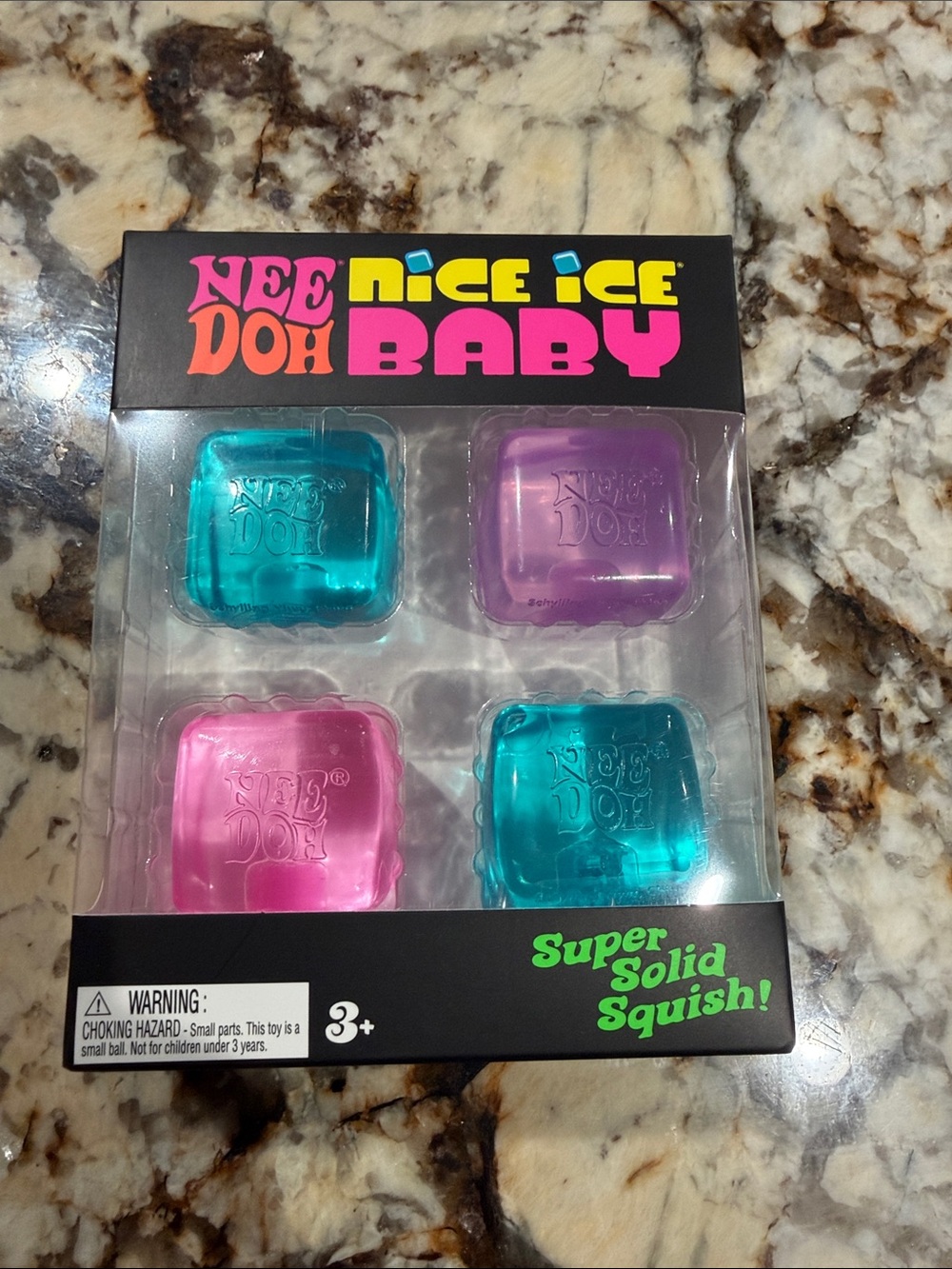 Authentic Needoh pack of 4Super Solid Squish Sensory Cubes - Pink & Teal & Purpl